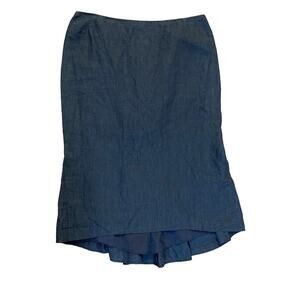 Ralph Lauren Navy Blue Linen Skirt W/ Kick Pleat Made in USA Career SIZE 6